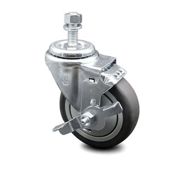 4 Inch Thermoplastic Rubber Wheel Swivel 1/2 Inch Threaded Stem Caster with Brake